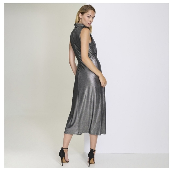 Harper Rose Formal Silver Sleeveless Mocked Neck Sheath Midi Dress Size 6 - Picture 3 of 8